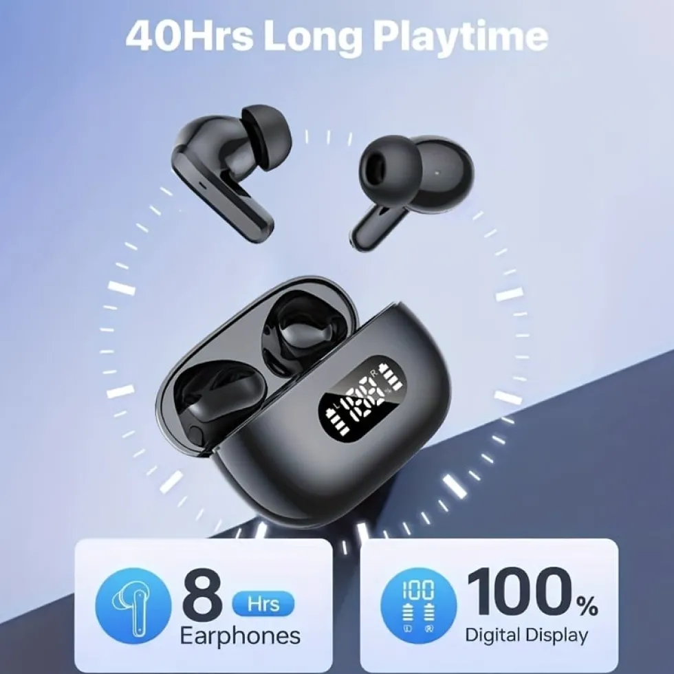 Trådlösa Bluetooth In-Ear Hörlurar med LED-Laddningsetui och Mikrofon Vit