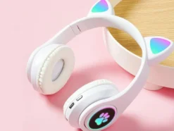 Trådlösa hörlurar med kattöron, Bluetooth och LED-belysning