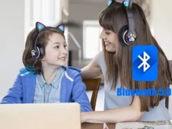 Trådlösa hörlurar med kattöron, Bluetooth och LED-belysning