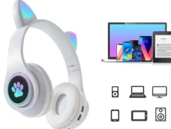 Trådlösa hörlurar med kattöron, Bluetooth och LED-belysning