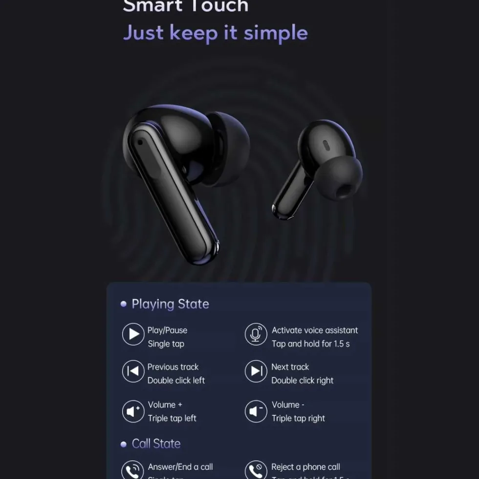 Trådlösa TWS Bluetooth Hörlurar 20 Timmar ANC ENC BT 5.3 Svart