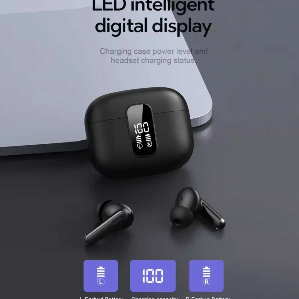 Trådlösa TWS Bluetooth Hörlurar 20 Timmar ANC ENC BT 5.3 Svart