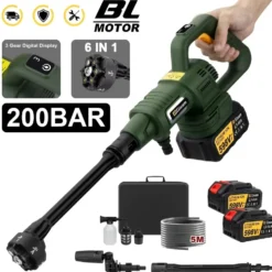 Trådlös Högtryckstvätt 200 Bar – Kompatibel med Makita 18V Batteri – Portabel Batteridriven Tvätt med 2 Batterier, 6-i-1 Munstycke och 5 m Slang