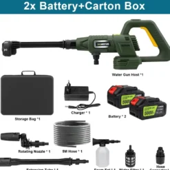 Trådlös Högtryckstvätt 200 Bar – Kompatibel med Makita 18V Batteri – Portabel Batteridriven Tvätt med 2 Batterier, 6-i-1 Munstycke och 5 m Slang