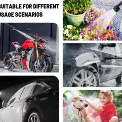 Trådlös Högtryckstvätt 200 Bar – Kompatibel med Makita 18V Batteri – Portabel Batteridriven Tvätt med 2 Batterier, 6-i-1 Munstycke och 5 m Slang