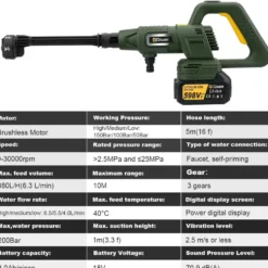 Trådlös Högtryckstvätt 200 Bar – Kompatibel med Makita 18V Batteri – Portabel Batteridriven Tvätt med 2 Batterier, 6-i-1 Munstycke och 5 m Slang