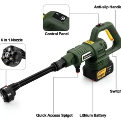Trådlös Högtryckstvätt 200 Bar – Kompatibel med Makita 18V Batteri – Portabel Batteridriven Tvätt med 2 Batterier, 6-i-1 Munstycke och 5 m Slang