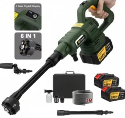 Trådlös Högtryckstvätt 200 Bar – Kompatibel med Makita 18V Batteri – Portabel Batteridriven Tvätt med 2 Batterier, 6-i-1 Munstycke och 5 m Slang