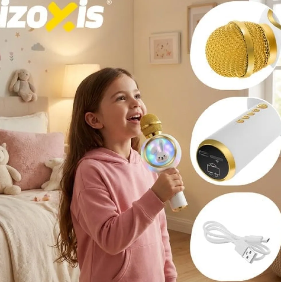 Trådlös karaoke mikrofon för barn Bluetooth 5.1 5W LED vit