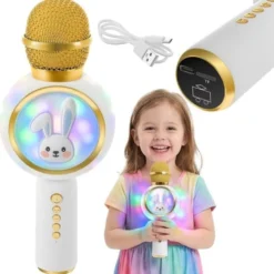 Trådlös karaoke mikrofon för barn Bluetooth 5.1 5W LED vit