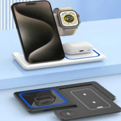 Trådlös laddningsstation för Samsung och Apple produkter 3-i-1 Magsafe Kompatibel Svart