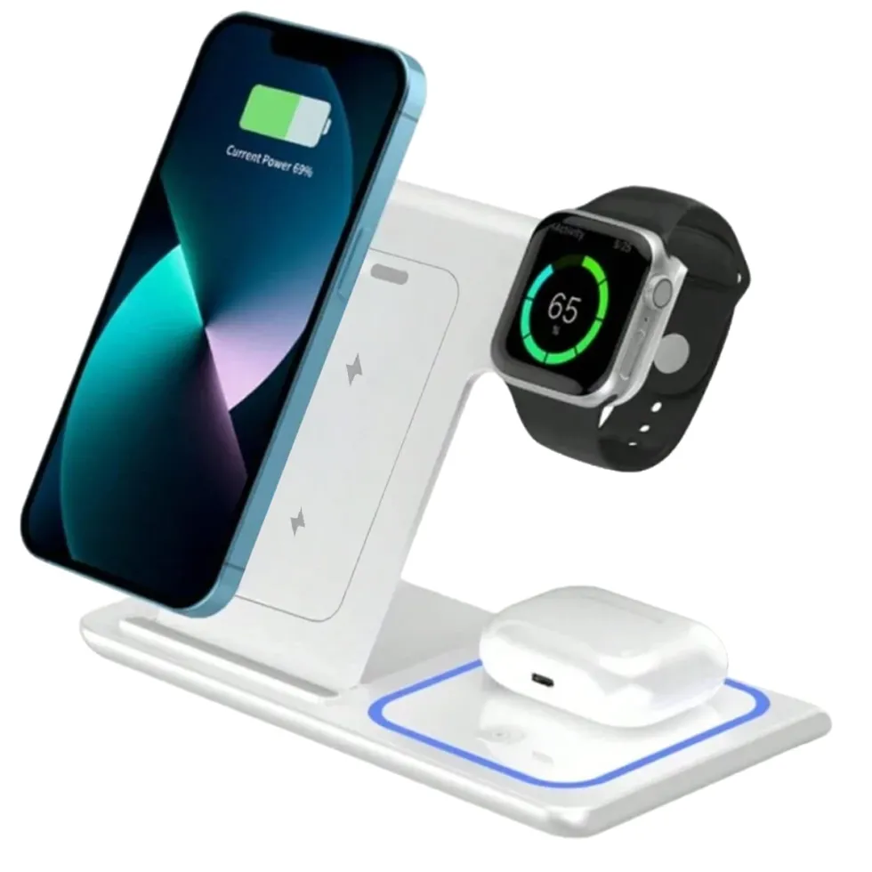Trådlös laddningsstation för Samsung och Apple produkter 3-i-1 Magsafe Kompatibel Vit