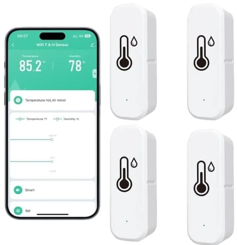 Trådlös termometer & hygrometer 4-pack – Smart WiFi temperatur- och fuktighetsmätare med app, notiser & fjärrövervakning