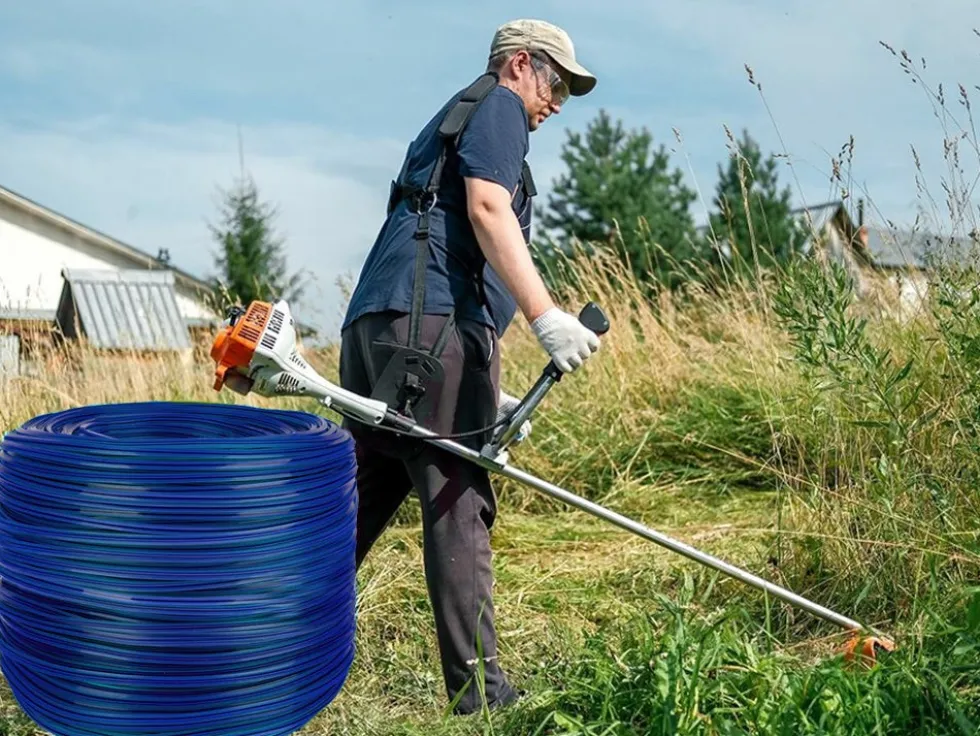 Trimmerlina 2,4 mm fyrkantig nylon med stålkärna 100 m navyblå