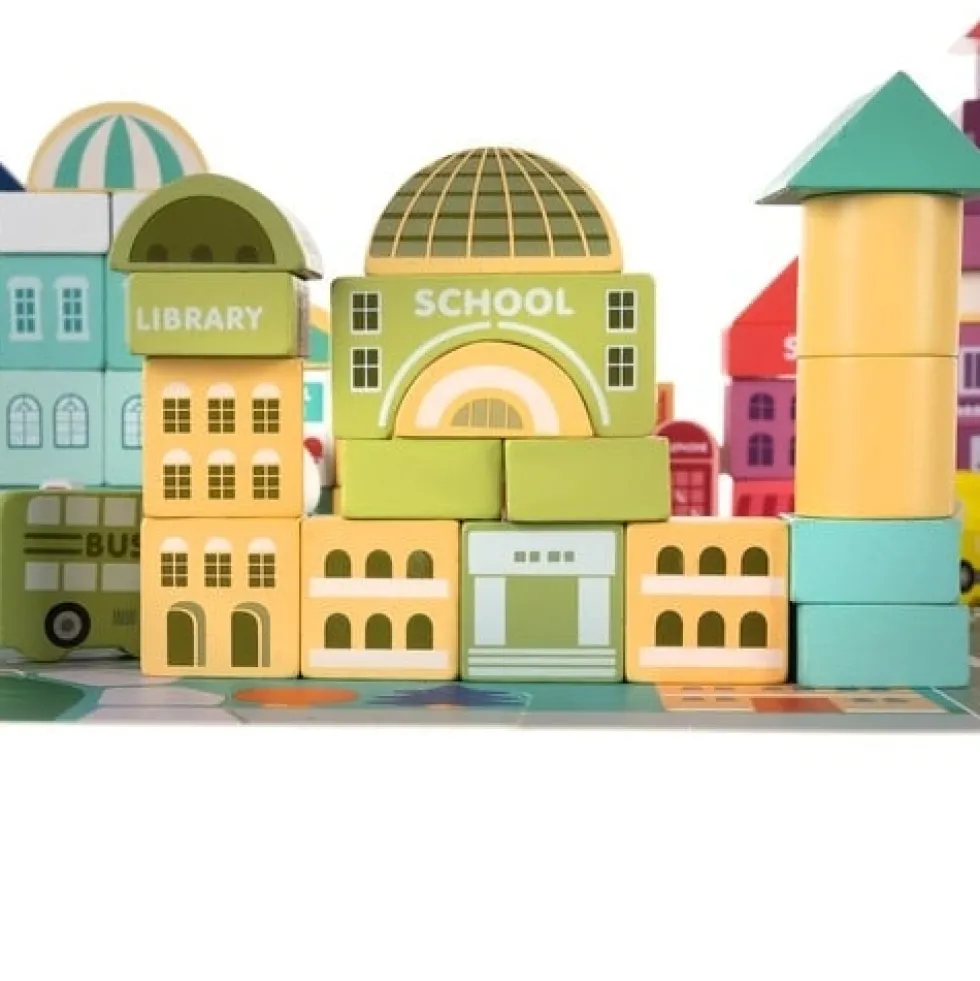 Träklossar Stad / Byggklossar för barn 100 bitar