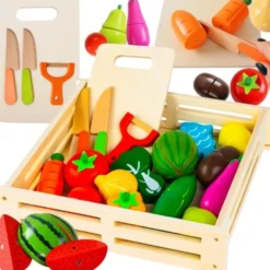 Träleksaker med frukt och grönsaker 34 delar