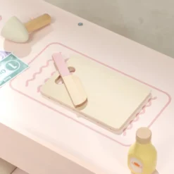 Träleksaksbutik med kassaregister, varuautomat, 3 öppna hyllor, 4 fack, rosa
