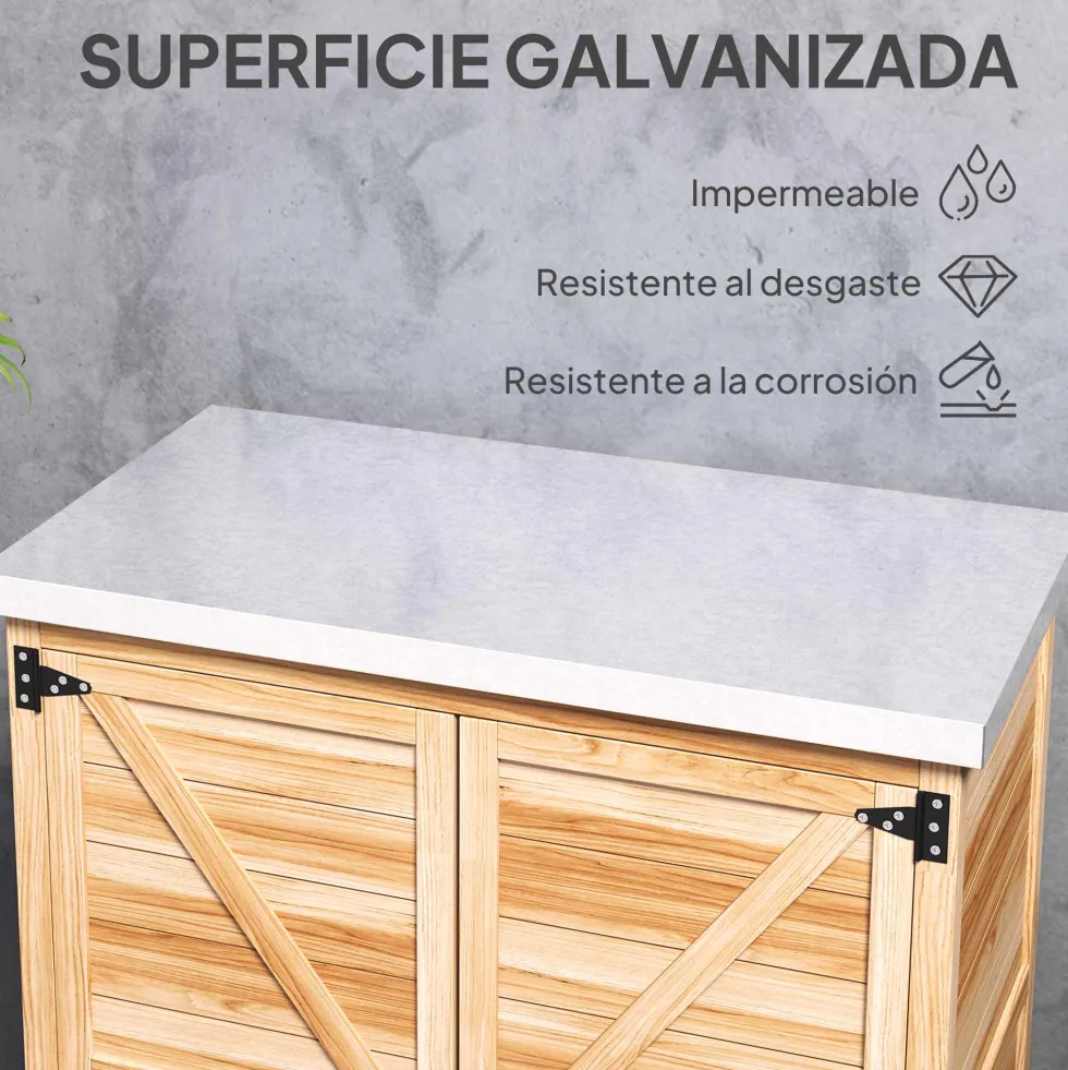 Träskjul för utomhusbruk med ståltak och 2 dörrar för verktygsförvaring 79x43x92 cm naturfärgad