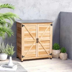 Träskjul för utomhusbruk med ståltak och 2 dörrar för verktygsförvaring 79x43x92 cm naturfärgad