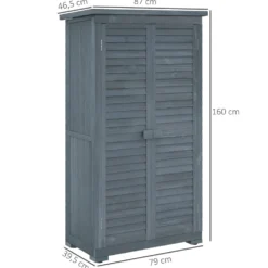 Träskjul, Träkoja, 0,31 m², 87x46,5x160 cm med 2 dörrar och 2 hyllor, grå invändig