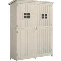 Träskåp för trädgårdsredskap med dubbeldörrar och hyllor 127,5x50x164 cm grå