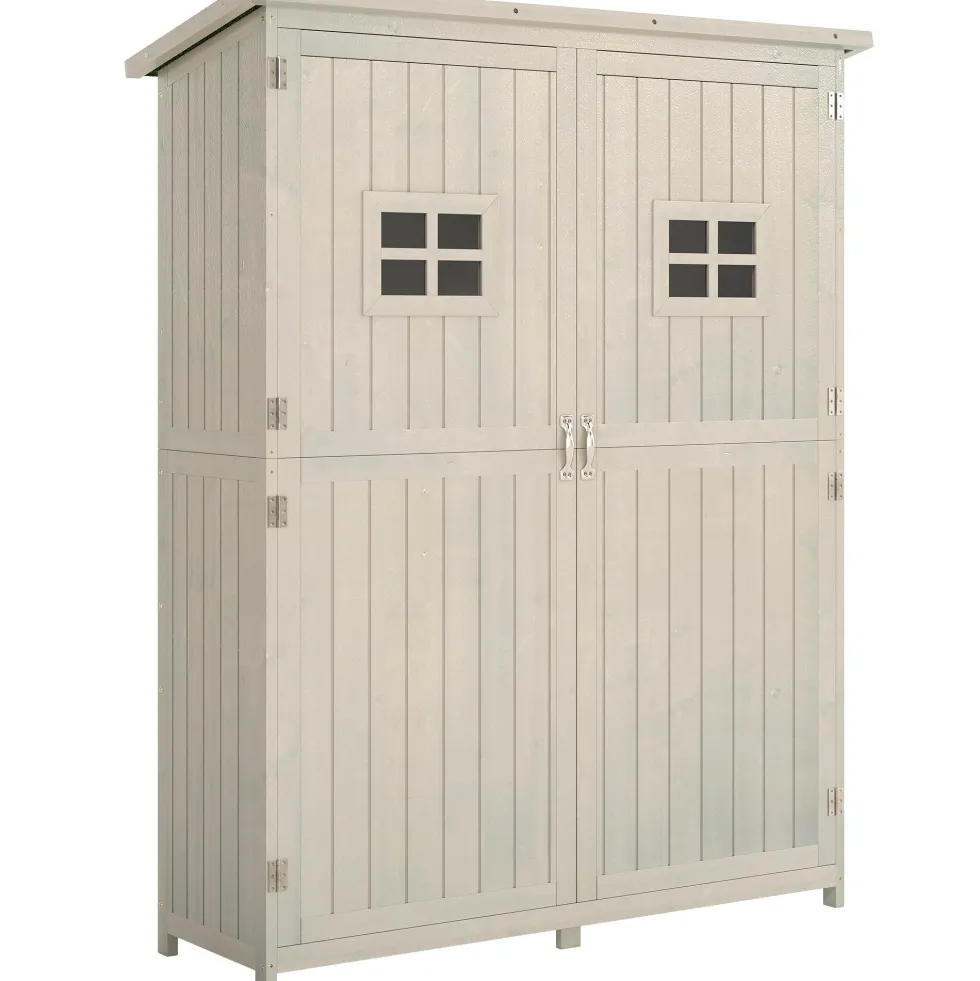 Träskåp för trädgårdsredskap med dubbeldörrar och hyllor 127,5x50x164 cm grå