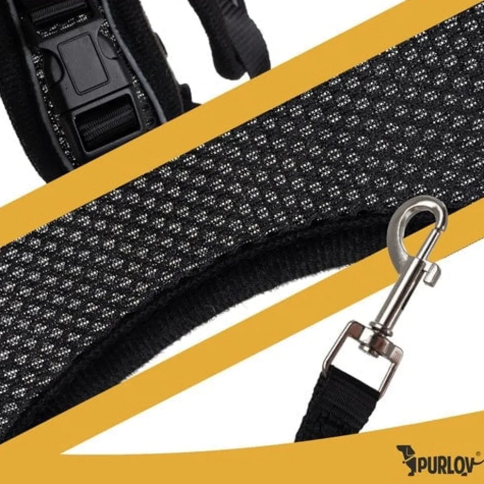 Tryckfri sele hund/katt M med reflex, justerbar + koppel 150 cm