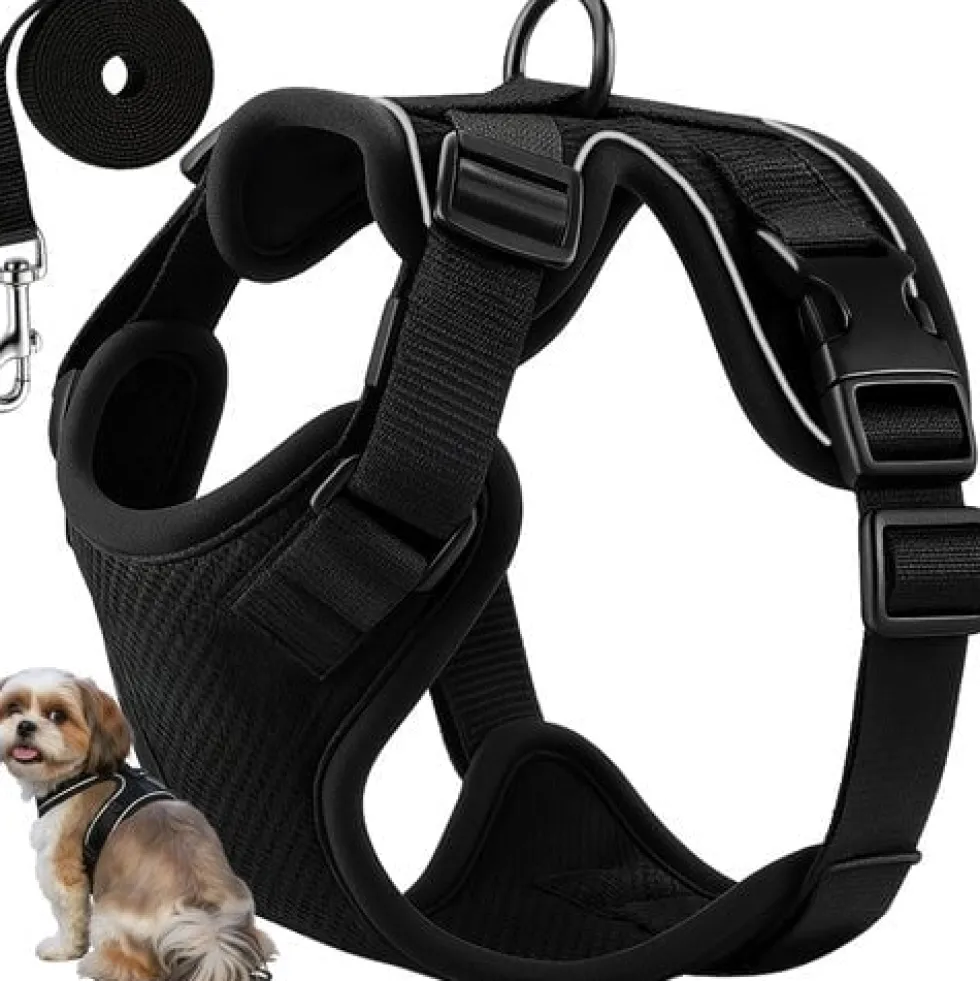 Tryckfri sele hund/katt M med reflex, justerbar + koppel 150 cm