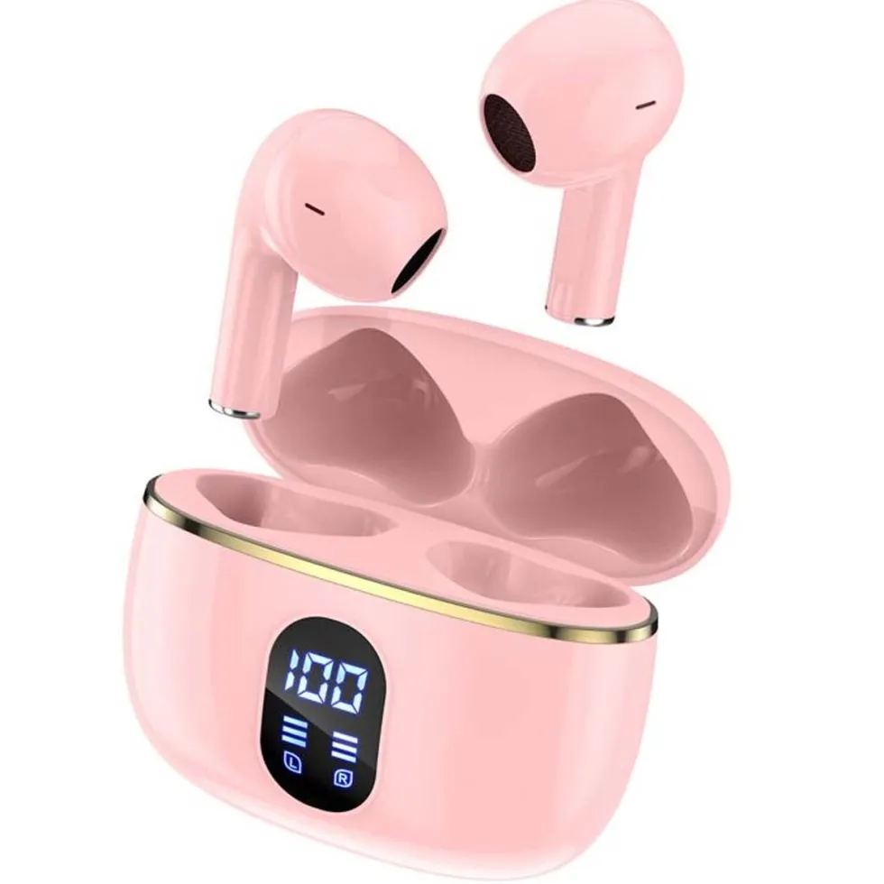 TWS Trådlösa In-Ear Hörlurar ENC, Bluetooth 5.3, LCD-display och Touchkontroller Rosa