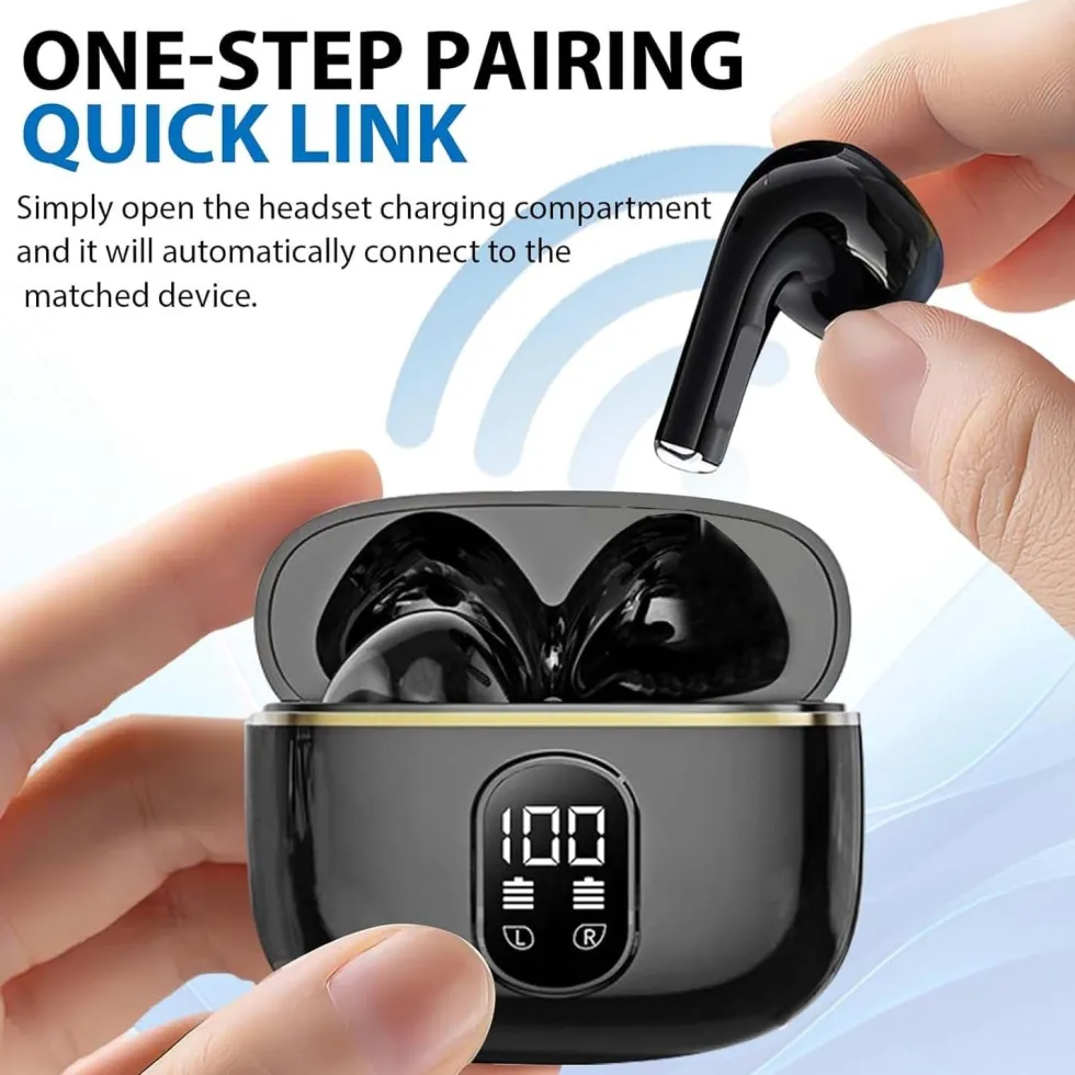 TWS Trådlösa In-Ear Hörlurar ENC, Bluetooth 5.3, LCD-display och Touchkontroller Rosa