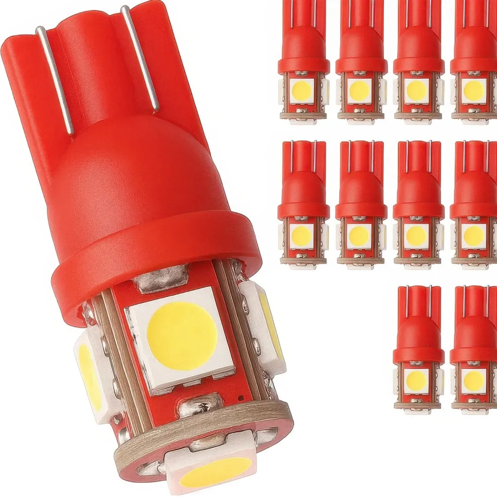 T10 W5W röda diodlampor för bil 10-pack