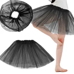 Tyllunderkjol barn svart 3-lagers med elastisk midja 29 cm