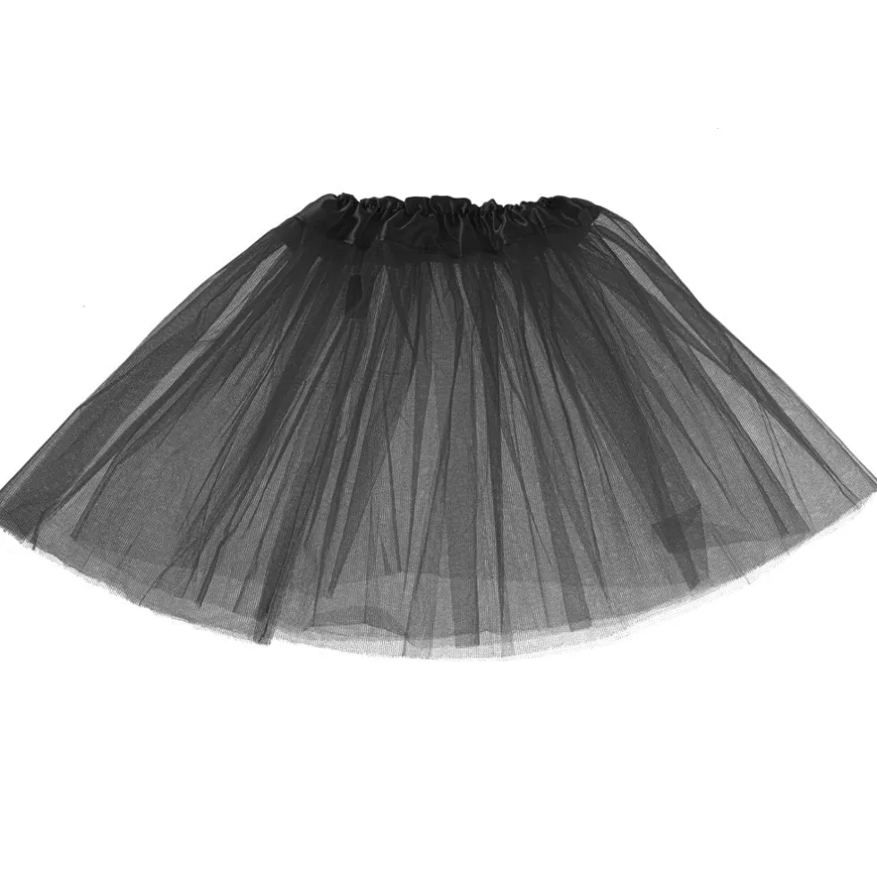 Tyllunderkjol barn svart 3-lagers med elastisk midja 29 cm
