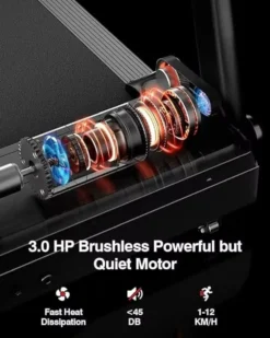 U.MAY P8 Löpband – Hopfällbart, 12 km/h, Bluetooth, Pulsmätare, Tyst motor, Stor löpyta löparband gåband