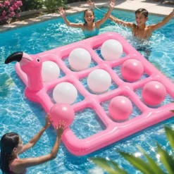 Uppblåsbart flamingo ringkastspel i PVC med 9 ringar för pool och bad