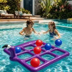 Uppblåsbart flamingo ringkastspel i PVC med 9 ringar för pool och bad