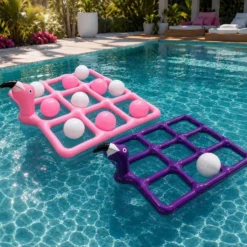 Uppblåsbart flamingo ringkastspel i PVC med 9 ringar för pool och bad
