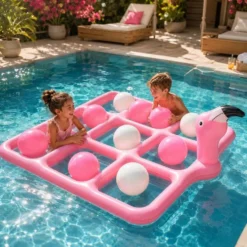 Uppblåsbart flamingo ringkastspel i PVC med 9 ringar för pool och bad