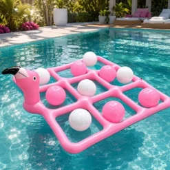 Uppblåsbart flamingo ringkastspel i PVC med 9 ringar för pool och bad