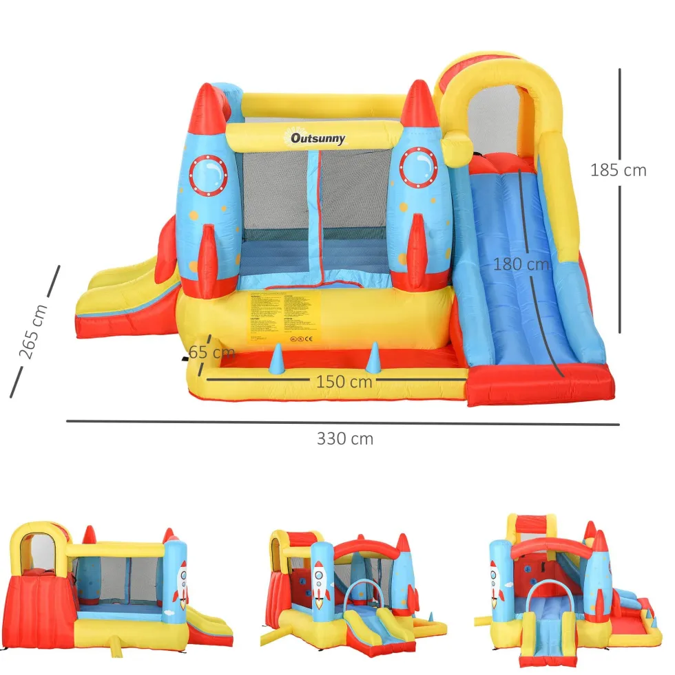 Uppblåsbart slott för barn 3+ år med 2 rutschkanor, pool och hoppyta 330x265x185 cm flerfärgad