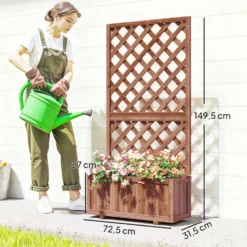 Upphöjd rabatt med spaljé 72,5x31,5x149,5 cm trä för balkongterrass
