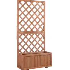 Upphöjd rabatt med spaljé 72,5x31,5x149,5 cm trä för balkongterrass