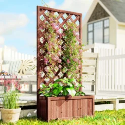 Upphöjd rabatt med spaljé 72,5x31,5x149,5 cm trä för balkongterrass