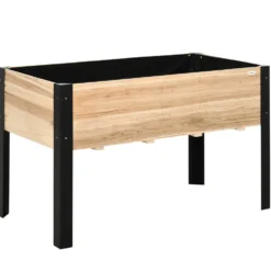 Upphöjd rabatt, planteringslåda, örtträdgård, massivt trä, stål, 120x60x74 cm, natursvart