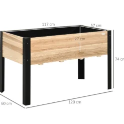 Upphöjd rabatt, planteringslåda, örtträdgård, massivt trä, stål, 120x60x74 cm, natursvart