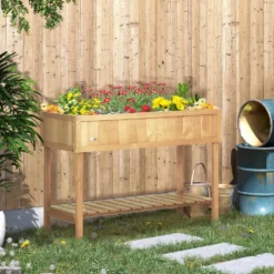 Upphöjd trädgårdsbädd av furu, 110x46x76 cm, med 8 fack och bevattningsinsats