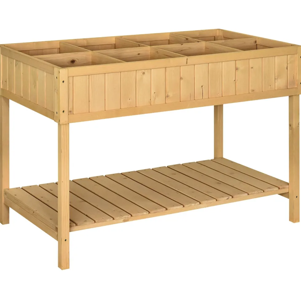 Upphöjd trädgårdsbädd av furu, 110x46x76 cm, med 8 fack och bevattningsinsats