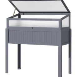 Upphöjd trädgårdsbädd i trä med kallram, 2-i-1-växthus, grönsaks- och örtträdgård, polykarbonat, grå, 120x54x112 cm
