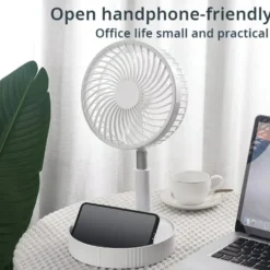 Uppladdningsbar Hopfällbar Fläkt 70cm - Portabel Golvfläkt/Bordsfläkt med Batteri Vit
