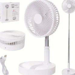Uppladdningsbar Hopfällbar Fläkt 70cm - Portabel Golvfläkt/Bordsfläkt med Batteri Vit